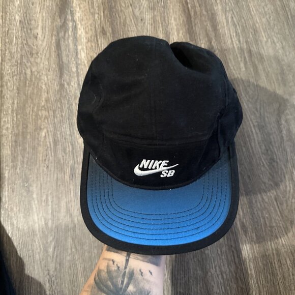Nike SB 5 Panel Hat Cap Black Canvas Blue Adjustable Skateboarding - Picture 5 of 7